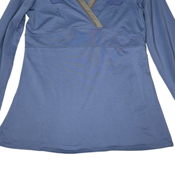 Athleta Shirt Womens Medium Blue Long Sleeve Athletic Active Wear V Neck - Picture 6 of 11